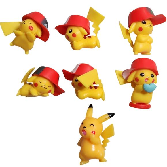 Pokemon Pikachu 2" Mini Figure With Hats And 1 Without Hat Lot Of 7 Pre-owned - Picture 1 of 9